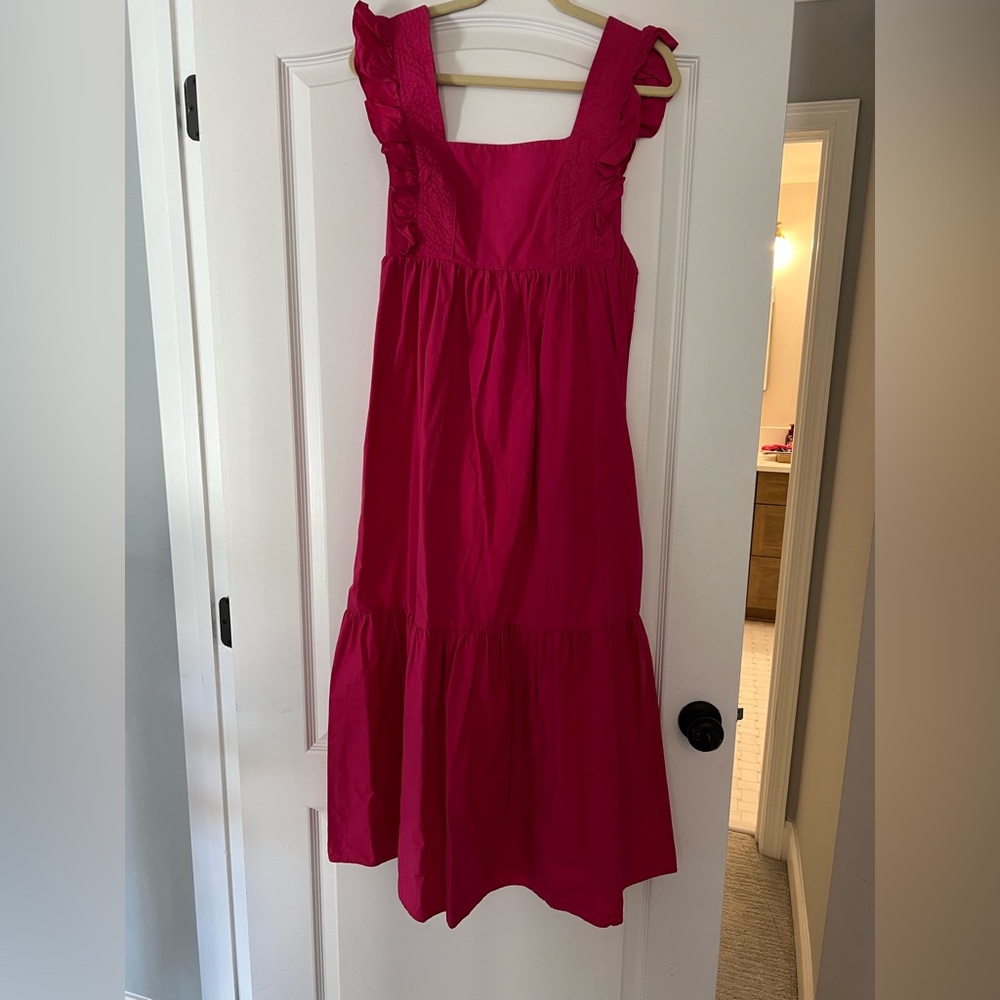 Aqua women’s Fuchsia Ruffle Strap Maxi Dress with back tie